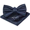 Miniatyrbilde 1 av 7: Herr Bow Tie, Klassisk ensfarget sløyfe for menn, Satin Tux Sløyfe, Justerbar formell sløyfe for fest, bryllup 3pcs-Navy blue
