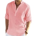 Miniatyrbilde 2 av 3: Langarmet linneskjorte for menn, casual i bomull og lin, S-5xl topp, Ny design gratis frakt_p Watermelon red M zdq