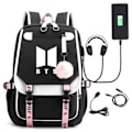Miniatyrbild 1 av 5: BTS Ryggsäck Barn Ryggsäckar Skolväska med USB-uttag 1st Svart 3 svart 3