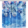 Miniatyrbild 1 av 5: Vinter jul duschdraperi, Blå Bokeh Snowflake Glitter Julkulor Blad Baddraperier med krokar för barnfamiljen 71\" x 71\"