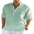 Miniatyrbilde 2 av 3: Langarmet linsskjorte for menn, casual i bomull og lin, S-5xl topp, Ny design gratis frakt_p green 4XL zdq