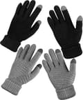 Miniatyrbillede 1 af 8: Handsker - Vinterstrikkede handsker - 2 par - Sort - Grå - Termiske handsker - One Size - Vidunderligt varme - Vinterfavoritten - Elastiske manchetter