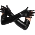Miniatyrbillede 3 af 5: Sorte lange kunstlæderhandsker til sexede kvinder lange latexhandsker