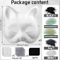 Miniatyrbillede 2 af 5: Kattemaske med pels og netøje, tomme papmasker til DIY, hvide malepapmasker, kattemaske til DIY Halloween Mardi Gras-fest Pig-29pcs