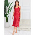 Miniatyrbilde 3 av 5: Solid Satin Slip Nattlinne, Elegant V-hals Ryggløs Spaghetti Stropp Nattkjole, Dame Nattøy & Kjoler Rød Red L