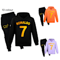 Pikkukuva 2 / 2: Lasten Pojat Ronaldo 7 Print Casual Huppari Treeningupüksid Komplekt Huppari Top Püksid Ülikond Must 150cm