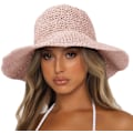 Miniatyrbild 1 av 7: Solhatt för damer, bredbrättad sommarstrandhatt för kvinnor, hopfällbar resehatt i halm, UPF50+ Pink