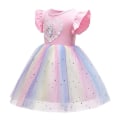 Miniatyrbillede 4 af 5: Enhjørning Prinsesse Tulle Ruffle Kjole til Piger - Lager Pink 3-4 År