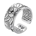 Miniatyrbillede 1 af 3: 99 Sølv Lotus Ring med Hjerte Sutra Justerbar Open End Finger Ring Smykker Gaver