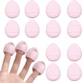 12 stk. mini-sminkesvamper til fingeren, myke og gjenbrukbare pudderputer for foundation, concealer og øyekrok, rosa dråpeformede pudderputer