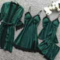 Pikkukuva 4 / 5: Pyjamasetti naisille, 4 osaa, yövaatteet, alusvaatteet, seksikäs pitsi, negligee, babydoll, negligeet, puku, alusvaatteet, yöasu, 3XL A10 punainen