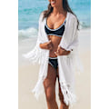 Miniatyrbillede 2 af 5: Dame Frans Lang Kimono Cardigan Strand Badedragt Bikini Cover Up
