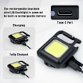 Miniatyrbillede 4 af 5: 2 stk. Nøgleringslommelygte Mini LED Lommelygte Lille USB Genopladelig Bærbar Arbejdslampe 4 Lystilstande, Sammenklappeligt Stativ Camping Flaskeåbner-HARRY