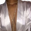 Pikkukuva 1 / 5: Boho Rhinestone Kroppskedja Guld Kristall Långt hänge Halsband Bröstkedja Nattklubb Kroppstillbehör
