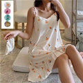 Miniatyrbilde 1 av 2: 2023 ny bomulls pyjamas sexy nattkjole med spaghettistropper oransje Orange M