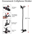 Miniatyrbild 5 av 5: Telefonhållare med klämma - Bärbar flexibel stativ - Lång arm 360 justerbar rotation - För säng, bil, bord (svart)