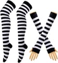 2 par stribede strikkede lange handsker strømper stribede leggings fest cos
