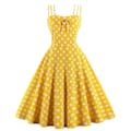 Miniatyrbillede 1 af 3: Hepburn Retro Rockabilly Gul Swingkjole til Kvinder, 50'er 60'er Aftenbal, Ærmeløs, 4XL