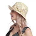 Miniatyrbild 1 av 5: Justerbar sommarhatt för damer, hopfällbar med lockig rosett, passar alla tillfällen, solhatt, solskydd (beige)