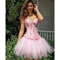 Miniatyrbillede 5 af 6: Korsettoppe til kvinder, Bustier Shapewear Lingeri, Blonderinget Talje Push Up Bodysuit pink M