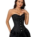 Miniatyrbillede 3 af 6: Korsettoppe til kvinder, Bustier Shapewear Lingeri, Blonderinget Talje Push Up Bodysuit black M
