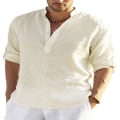 Miniatyrbilde 2 av 3: Herre langarmet linsskjorte, casual i bomull og lin, S-5xl topp, Ny design gratis frakt_p Apricot S zdq