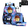 Miniatyrbillede 1 af 5: Roblox Rygsæk USB-opladning Rygsæk til mænd og kvinder Tredelt Starry Sky Model A CDQ