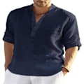 Miniatyrbilde 2 av 3: Langarmet linsskjorte for menn, casual i bomull og lin, S-5xl topp, Ny design gratis frakt_p Navy blue 4XL zdq