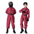 Miniatyrbilde 1 av 2: Høykvalitets Squid Game Cosplay Jumpsuit for Barn + Maske med Triangler 130cm Triangler Triangles Triangles 130cm