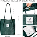 Miniatyrbillede 5 af 5: Fløjlsbukser Tote Bag til Kvinder Canvas Skuldertaske med Indvendig Lomme