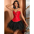 Miniatyrbillede 3 af 5: Korsettoppe til kvinder, Bustier Shapewear Lingeri, Blonderinget Talje Push Up Bodysuit red XL