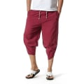 Pikkukuva 3 / 3: Miesten 3/4 pellavashortsit Kesä Casual Capri Loose -housut Viininpunainen 3XL zdq