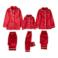 Miniatyrbild 1 av 5: Matchande Julpyjamas Familj Pyjamas Satin Enfärgad Matchande Jul Sovkläder R Red Kids 3-4 Years
