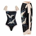 Miniatyrbillede 1 af 5: Dambadedragt Strand Badedragt dame Badedragt i ét stykke Bikini Badedragt med snøring Lang nederdel Chiffonsæt Sæt i to dele Black Black S