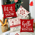 Miniatyrbilde 2 av 4: Julkuddfodral 18 * 18 tum Linnekuddfodral Cover Snöflinga röd Vinter fritidshus Soffa Sovrum Set med 4(JYM212)