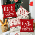 Pikkukuva 2 / 4: Julkuddfodral 18 * 18 tum Linnekuddfodral Cover Snöflinga röd Vinter fritidshus Soffa Sovrum Set med 4(JYM212)