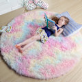 Miniatyrbilde 1 av 4: Regnbue Fluffy Teppe for Jenter Soverom 4ft, Unicorn Rom Innredning, Pastell Rund Teppe for Barn, Shag Teppe for Barnerom, Myk Lekematte