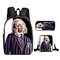 Pikkukuva 1 / 5: Tredelad Wednesday Addams -setti: Adams Wednesday -urheilukassi, reppu, koulukassit, salkku, kynäkotelo, lasten lelut, lahjat, 3 kpl -9