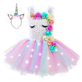 Miniatyrbillede 1 af 2: Princess Tutu LED Enhjørningekjole med 12 stk. Blomster Lysende Kostumer Pink Pink L(5-6Y)