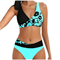 Miniatyrbild 1 av 3: Baddräkt Dam Print Set Baddräkt Tvådelad BH Badkläder Strandkläder Dam Bikini Baddräkter Ljusblå Sky Blue L