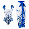 Miniatyrbillede 2 af 5: Dambadedragt Strand Badedragt dame Badedragt i ét stykke Bikini Badedragt med snøre Lang nederdel Chiffonsæt Sæt i to dele Blue Blue M