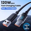 Miniatyrbild 2 av 7: Snabbladdningskabel 2 meter PD 120W USB-A to Type C med display Silver