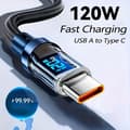 Miniatyrbild 3 av 7: Snabbladdningskabel 2 meter PD 120W USB-A to Type C med display Silver