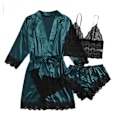 Miniatyrbild 1 av 5: Dam 4-pack blommig spets kamouflage satin pyjamas underkläder set M