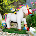 Miniatyrbillede 1 af 5: Enhjørning Gnome Have Statuer Sjov Udendørs Dekoration, Enhjørning Angreb