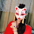 Pikkukuva 2 / 5: Halloween Cosplay Kettu Maski, Puoli Kasvot Kabuki Kissa Maski black