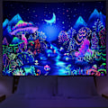 Miniatyrbild 3 av 7: Blacklight Forest Trees Tapestry UV Reactive Mushroom Tapestry F