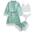 Miniatyrbild 1 av 5: Dam 4-pack blommig spets kamouflage satin pyjamas underkläder set M