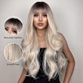 Miniatyrbilde 3 av 6: 26 tommers blond ombre parykk for kvinner