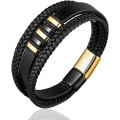 Miniatyrbillede 1 af 5: Multilayer læderarmbånd til mænd i rustfrit stål med magnetisk lås C